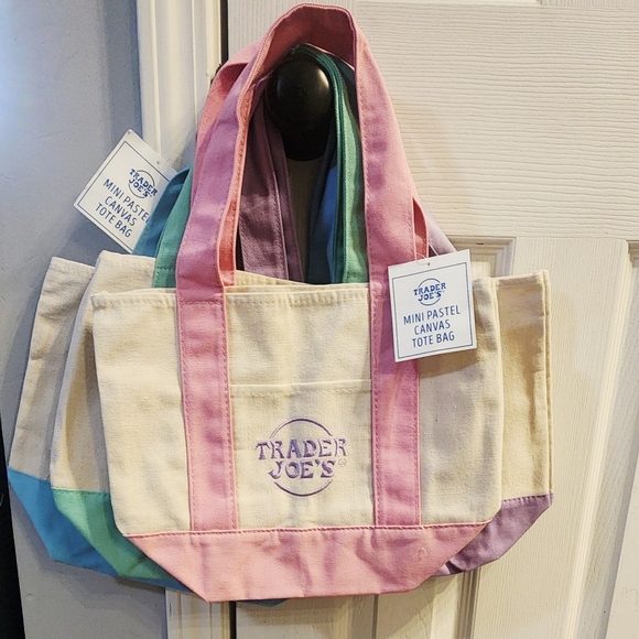 NWT Trader Joe’s Pastel Canvas Tote Mini Bags (Set of 4) SAME DAY SHIPPING - Picture 2 of 3